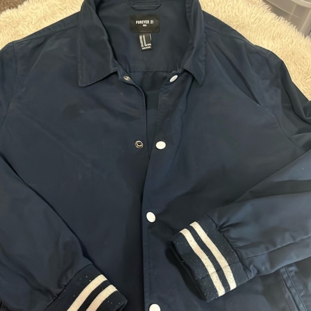Forever 21 Dark Blue Shirt Jacket with Striped Cuffs